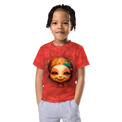 Kid's crew neck t-shirt featuring Serene Gaze of Fantasy design on soft fabric.