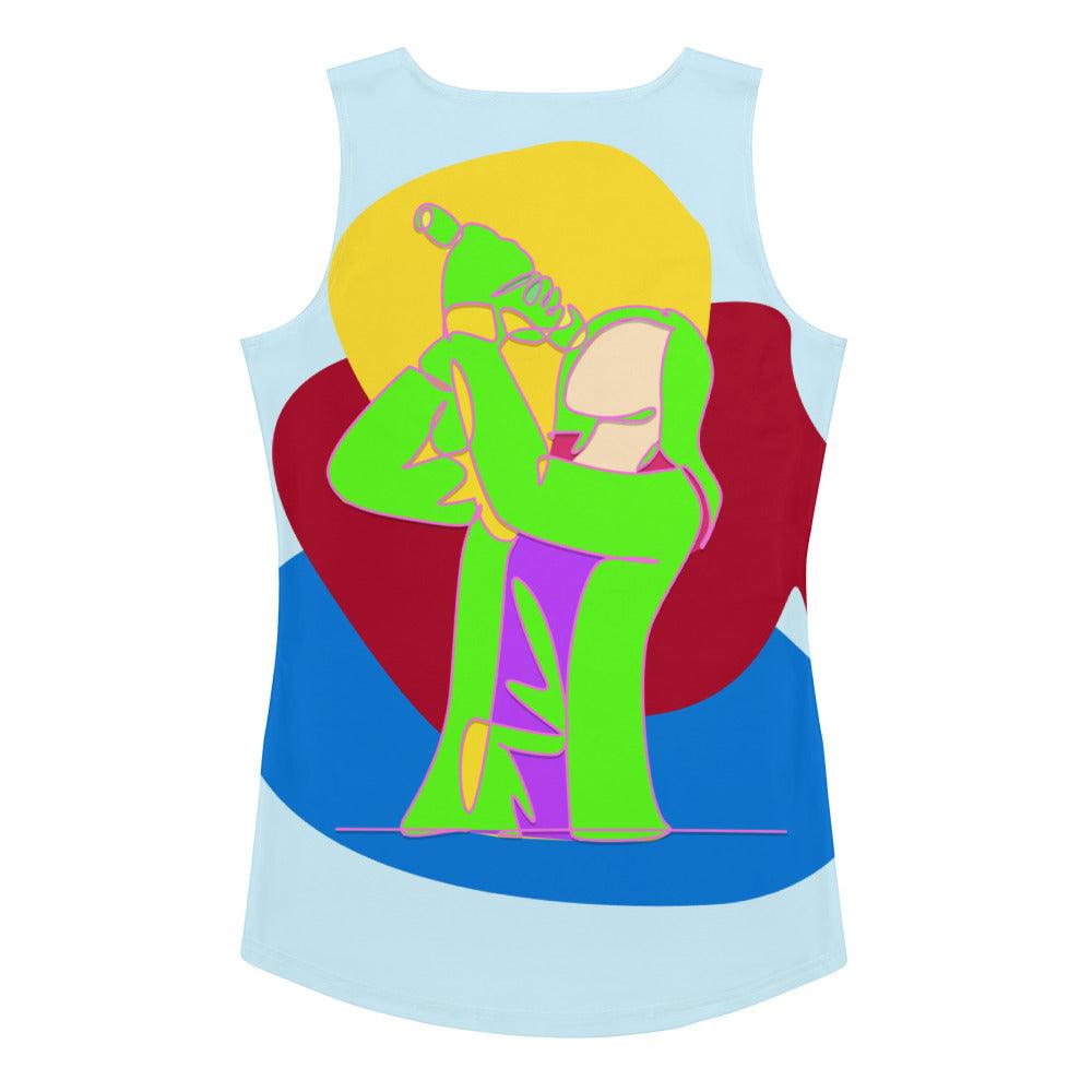 Singing Girl Sublimation Cut Sew Tank Top - Stylish Design Detail