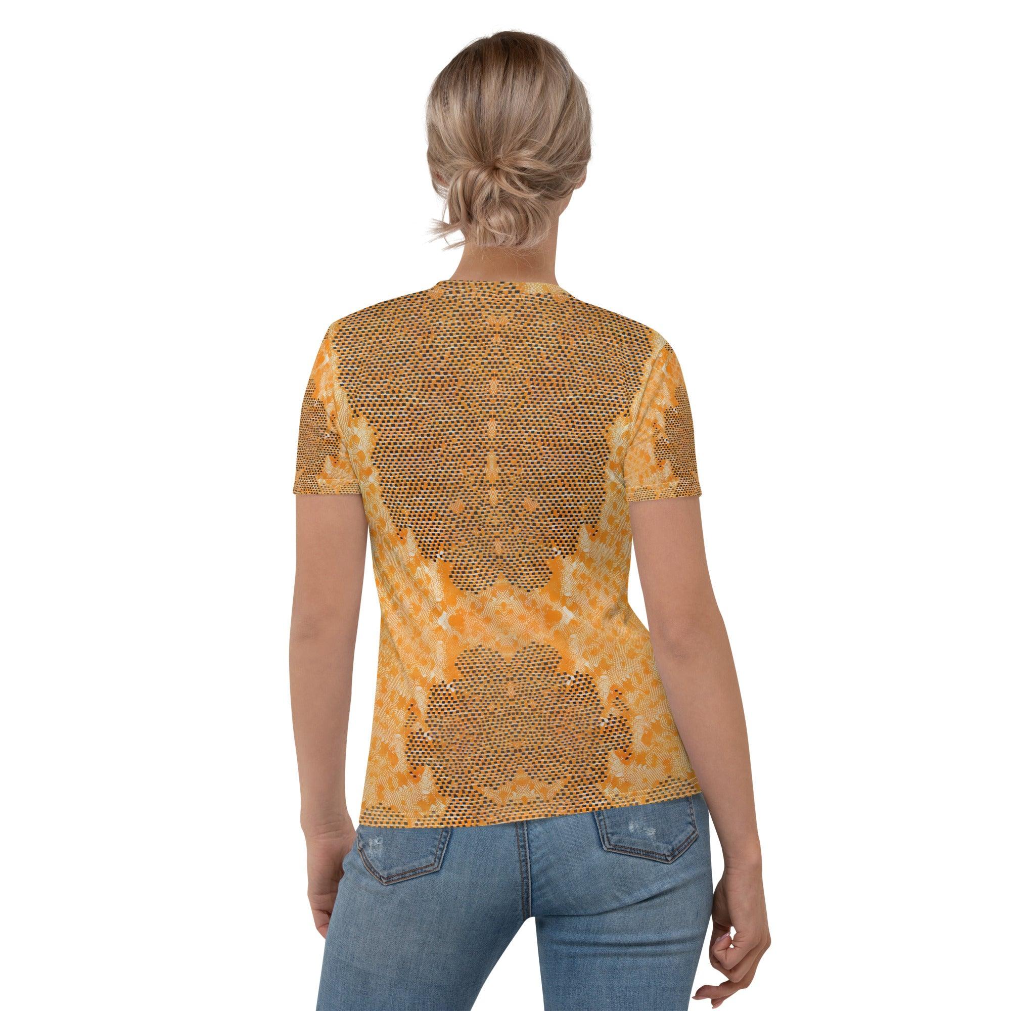 Close-up of Sketch Symmetry pattern on Women's Tee.