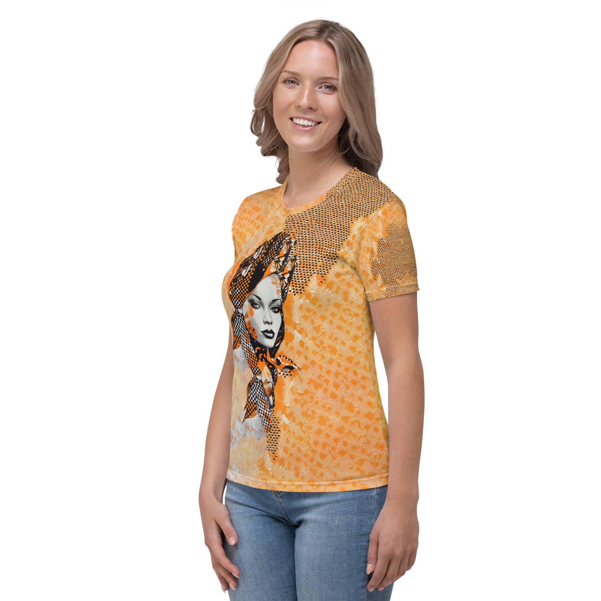 Woman wearing artistic Sketch Symmetry T-Shirt.