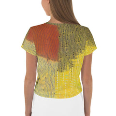 Stylish all-over print crop tee for art lovers.