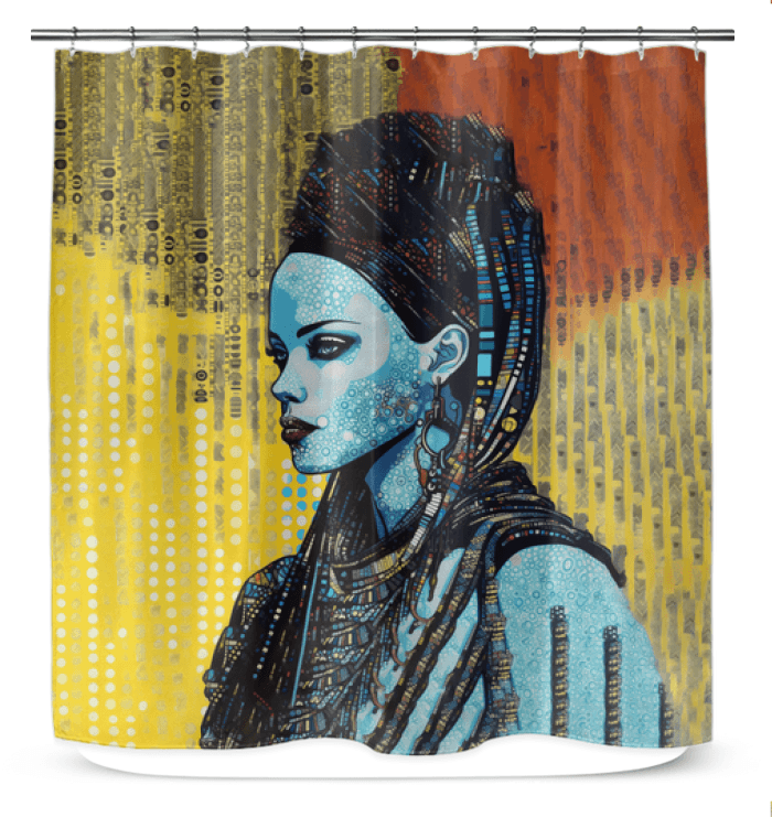 Creative sketch-patterned bathroom shower curtain.