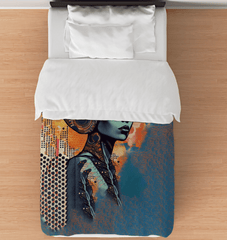 Artistic sketch design duvet cover for a serene bedroom ambiance.