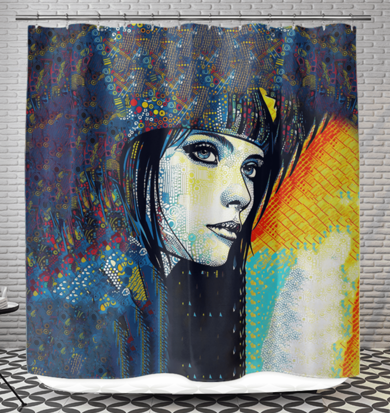 Sketching Serenity II artistic shower curtain design.