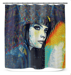 Elegant bathroom decor with Sketching Serenity II curtain.