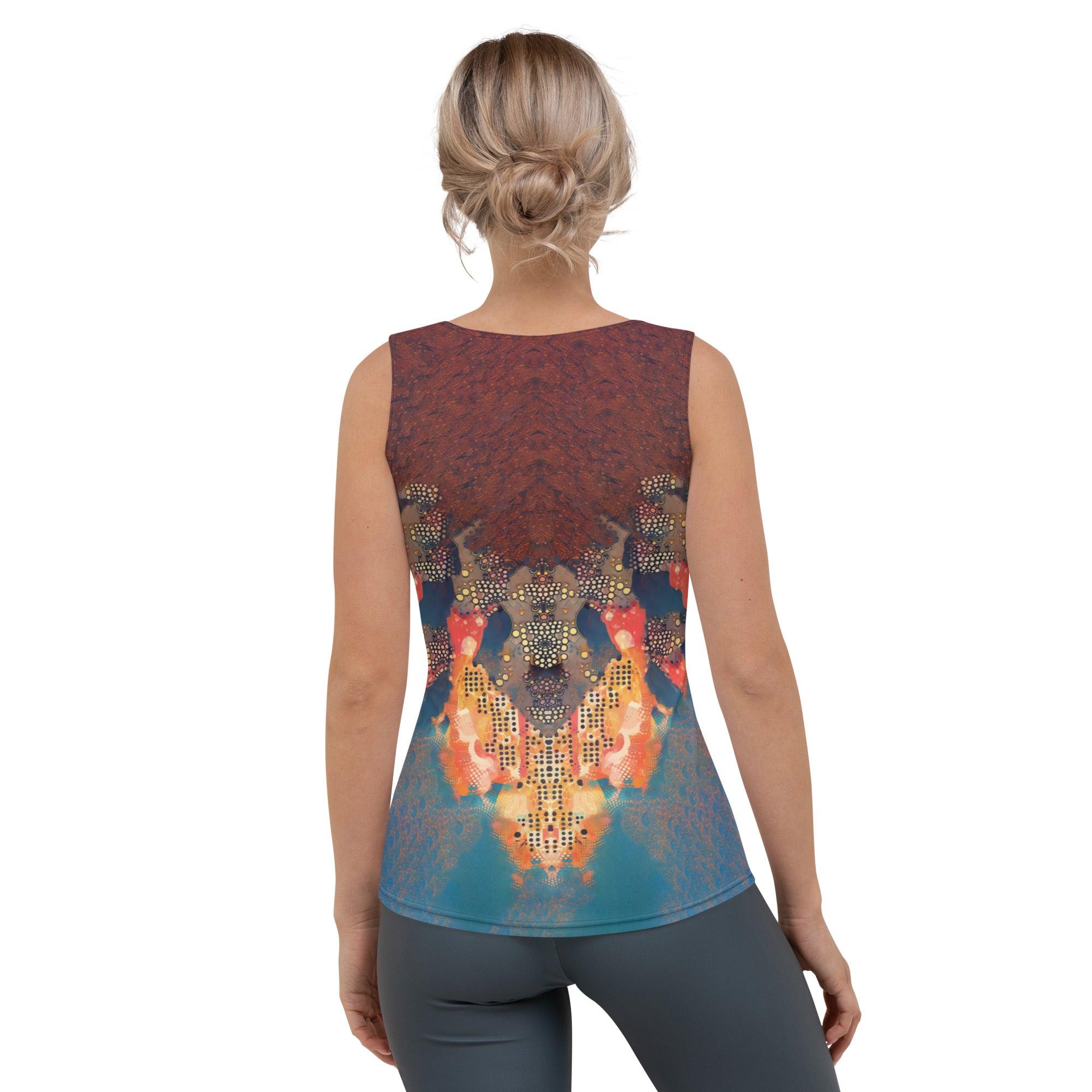 Close-up of Sketching Serenity Tank Top's unique sublimation design.