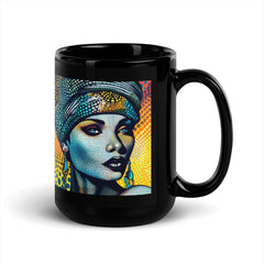 Unique black mug with sketch-inspired graphics