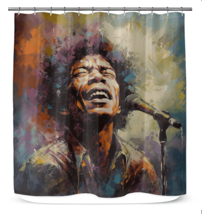 Sonic Spirit Shower Curtain in vibrant colors for modern bathroom decor