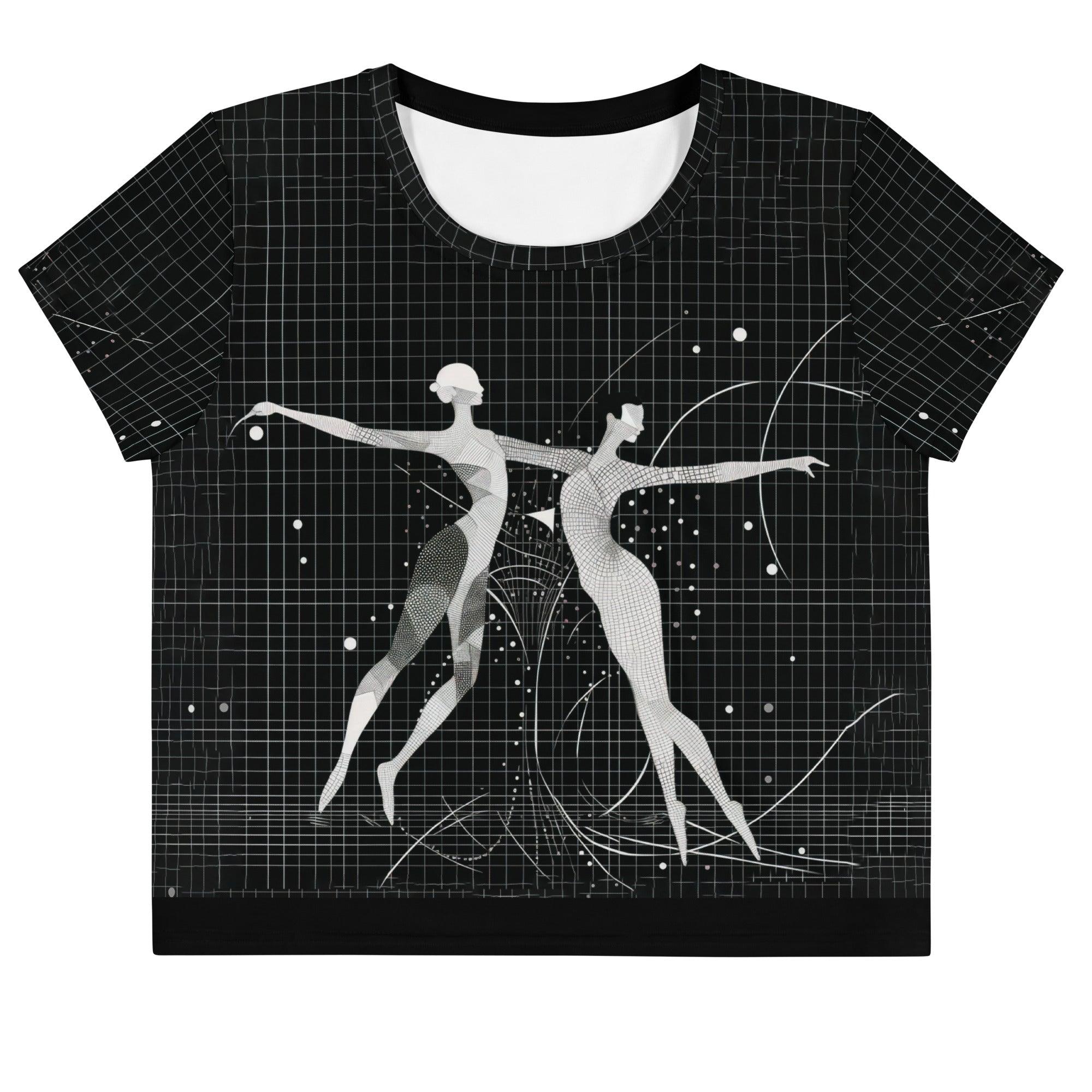 Versatile balletic style crop tee with unique print design.