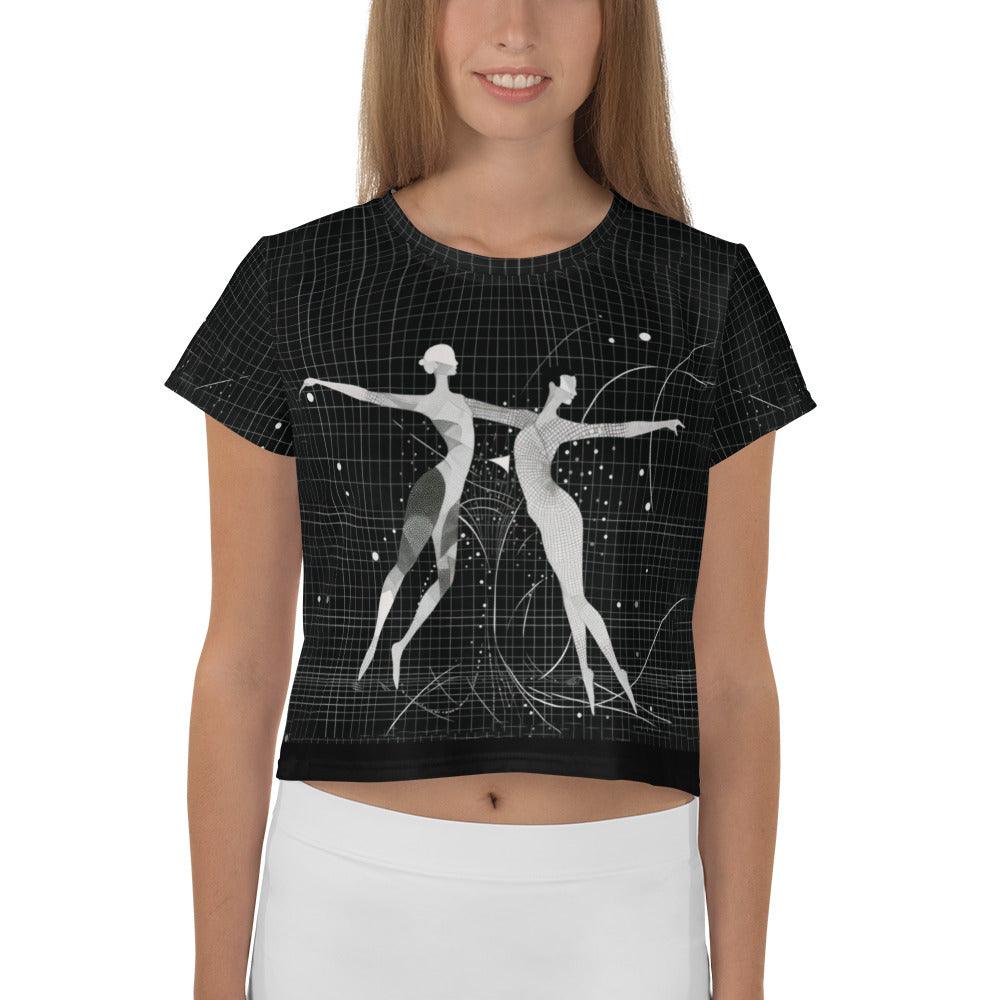 Elegant balletic print crop tee in sophisticated style.