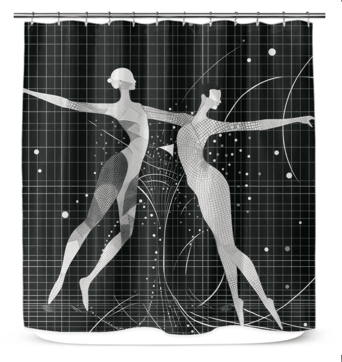 Elegant ballet-inspired shower curtain in a sophisticated style for bathroom decor.