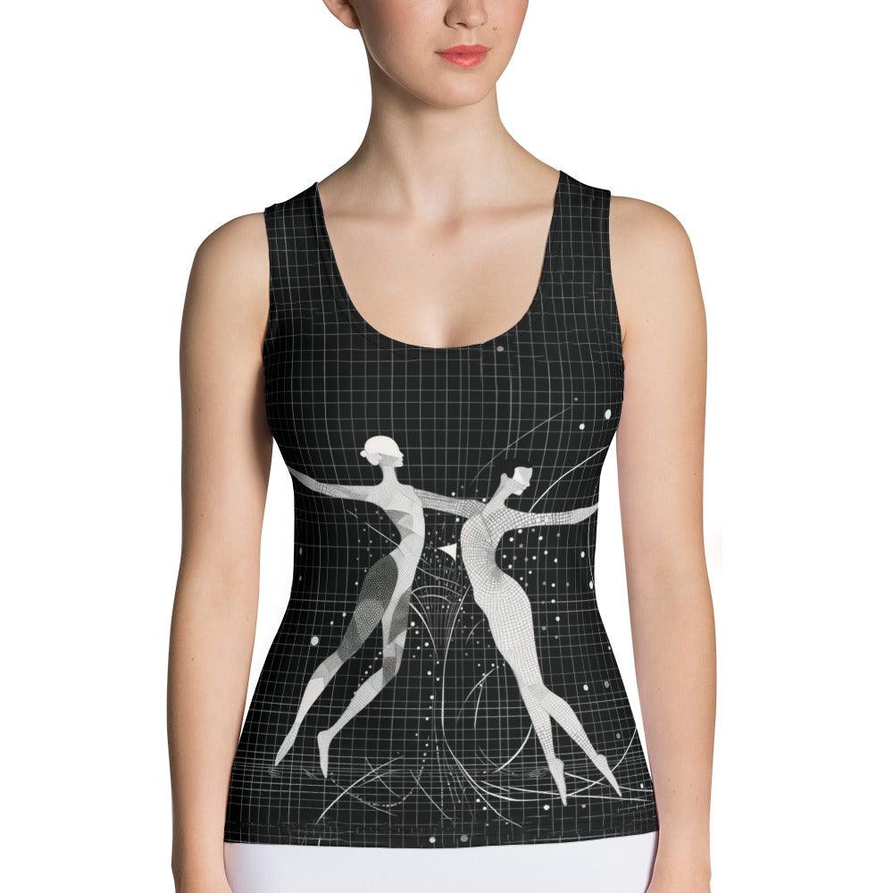 Elegant balletic style sublimation tank top with cut and sew design.