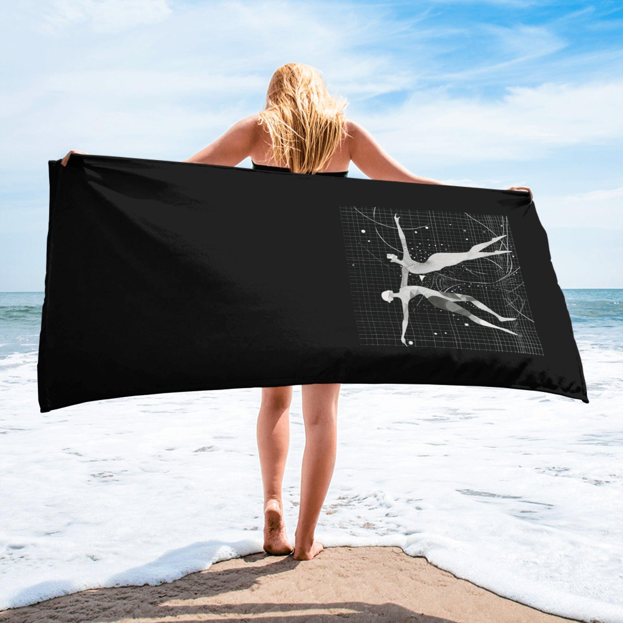 Elegant balletic-inspired towel on a marble bathroom counter.