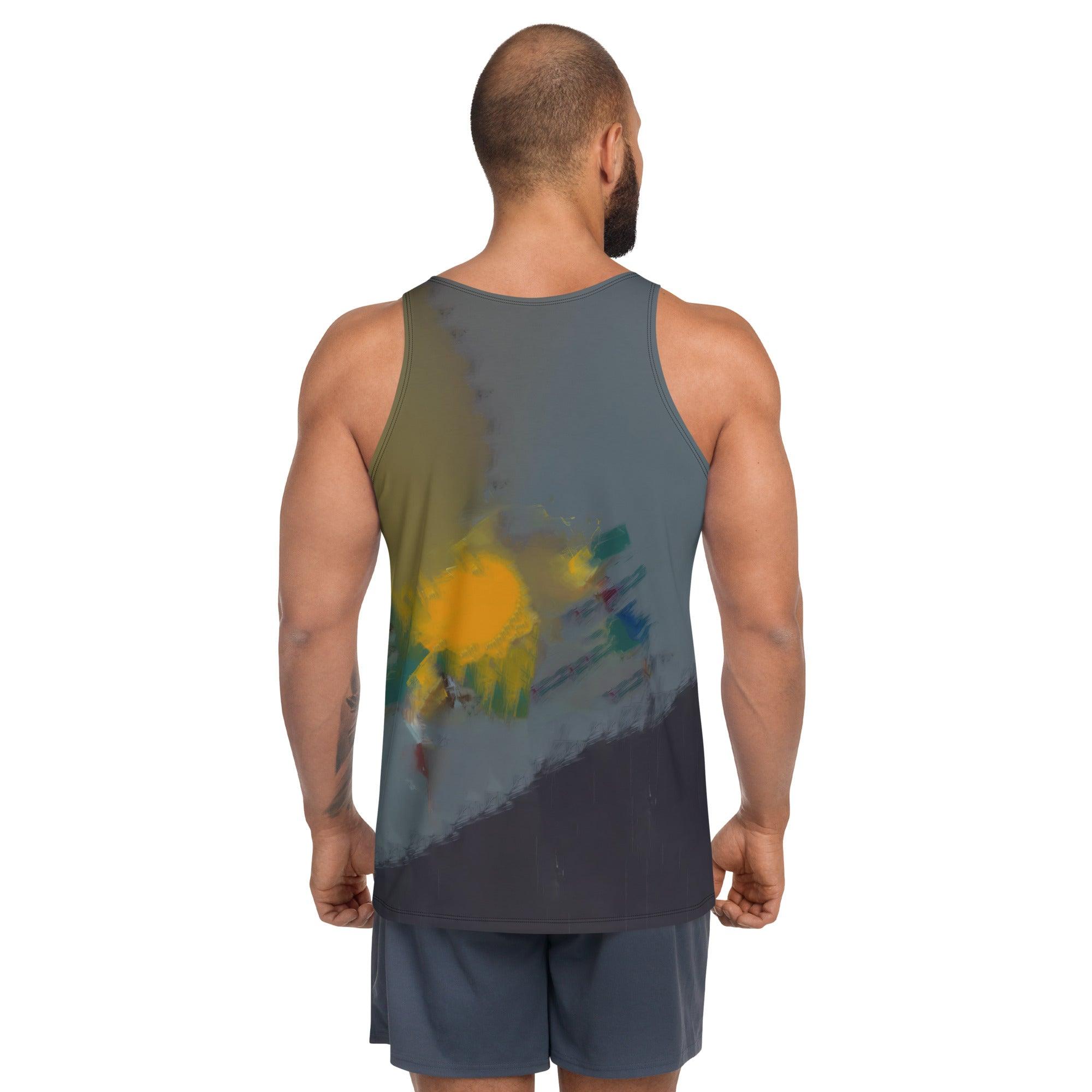 Back view of Sound Sanctuary Men's Tank Top, highlighting the sleek and breathable design.