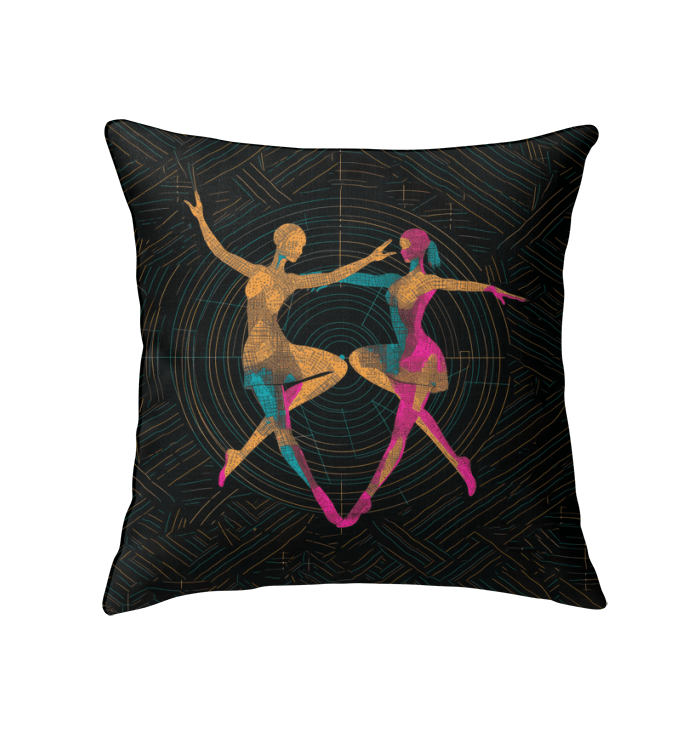 Vibrant indoor pillow with spirited dance design for modern home decor.