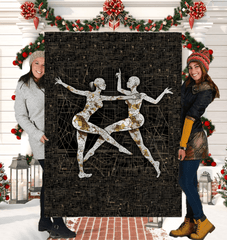 Artistic sherpa blanket with spirited feminine dance motion design for a cozy touch.