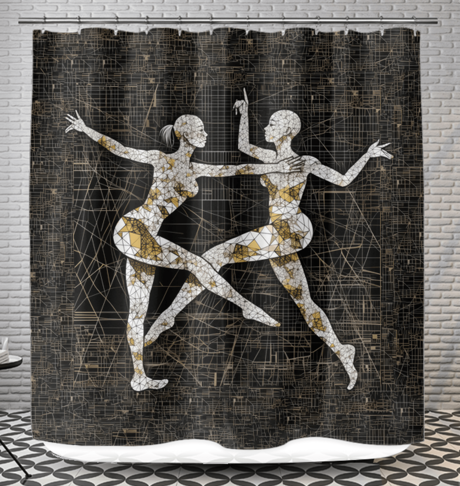 Elegant shower curtain featuring a feminine dance motion design to enhance bathroom decor.