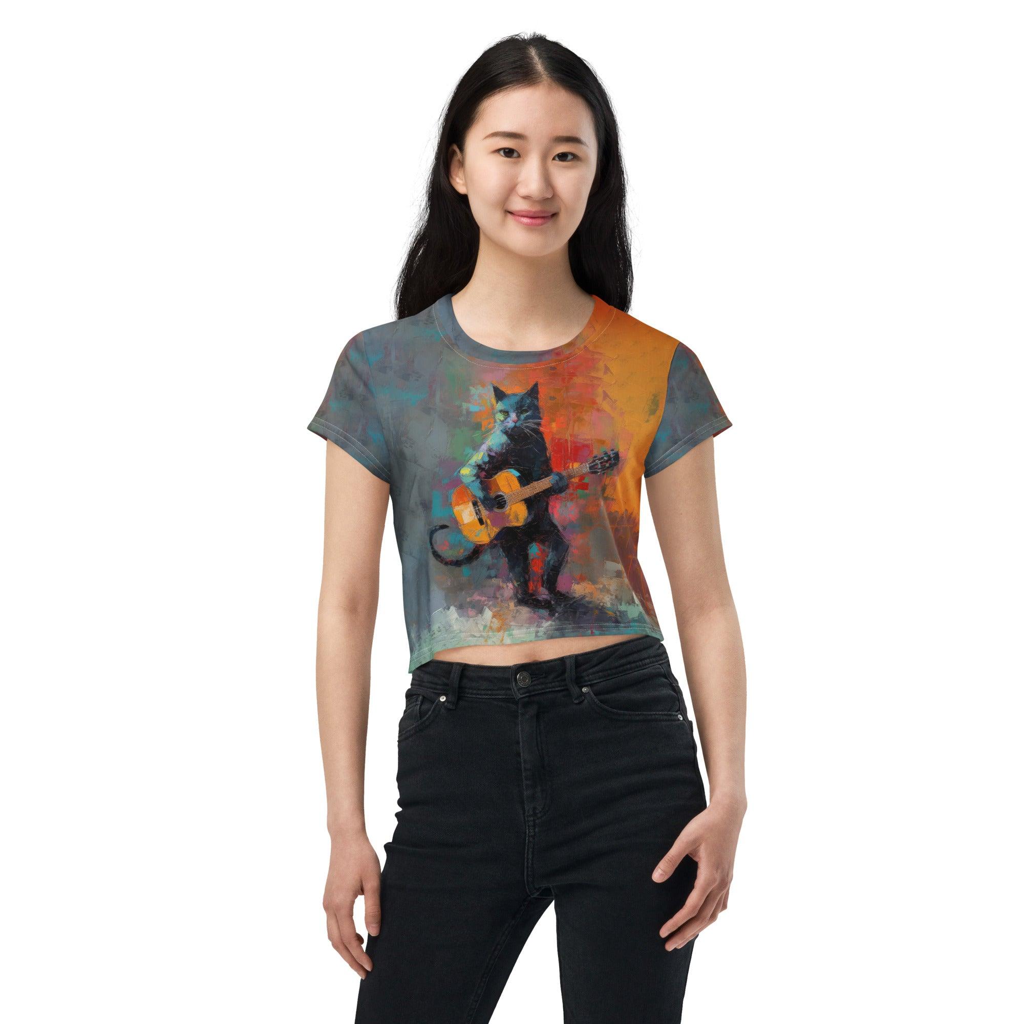 Strumming Sensation All-Over Print Crop Tee - Beyond T-shirts