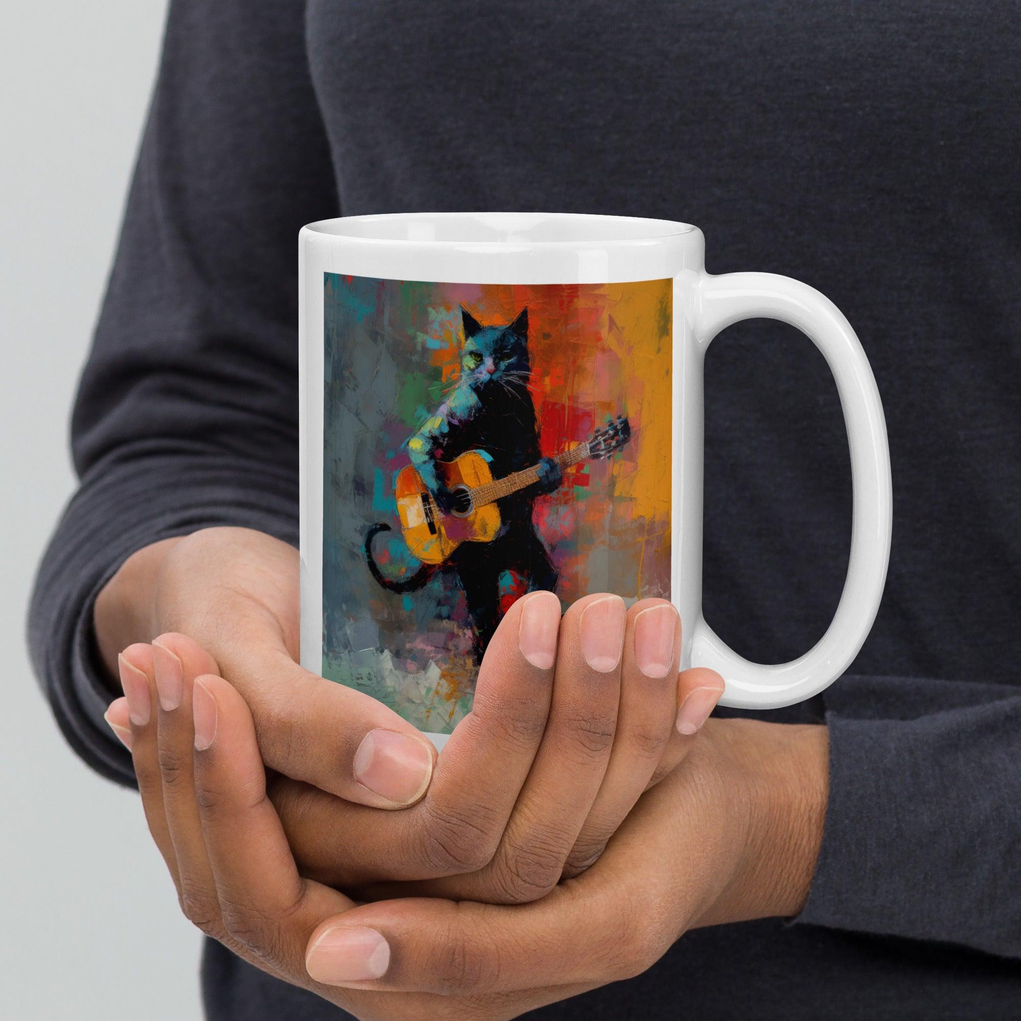 Strumming Sensation mug on a white background showcasing glossy finish