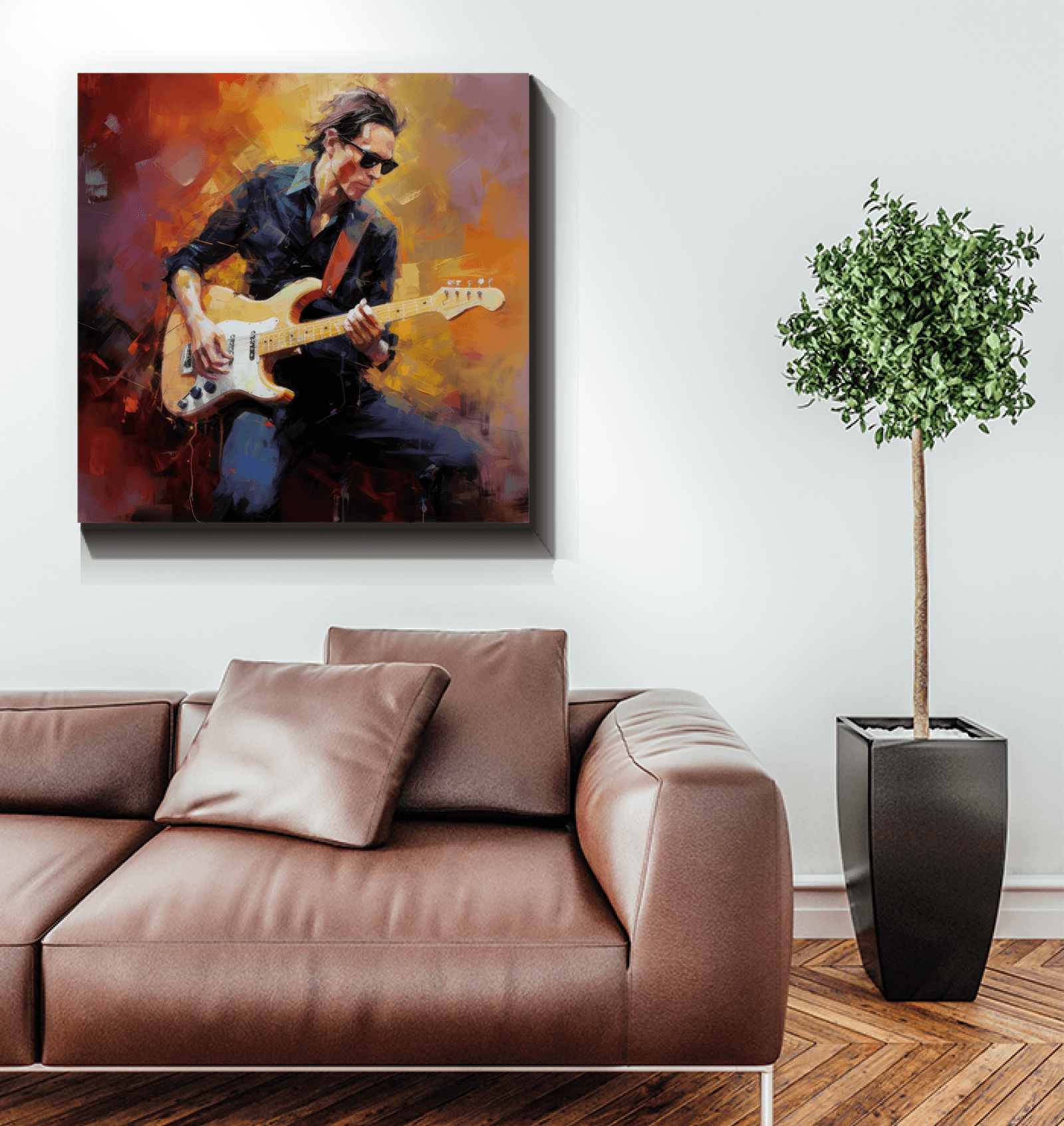 Decorative wrapped canvas with guitar showcase design