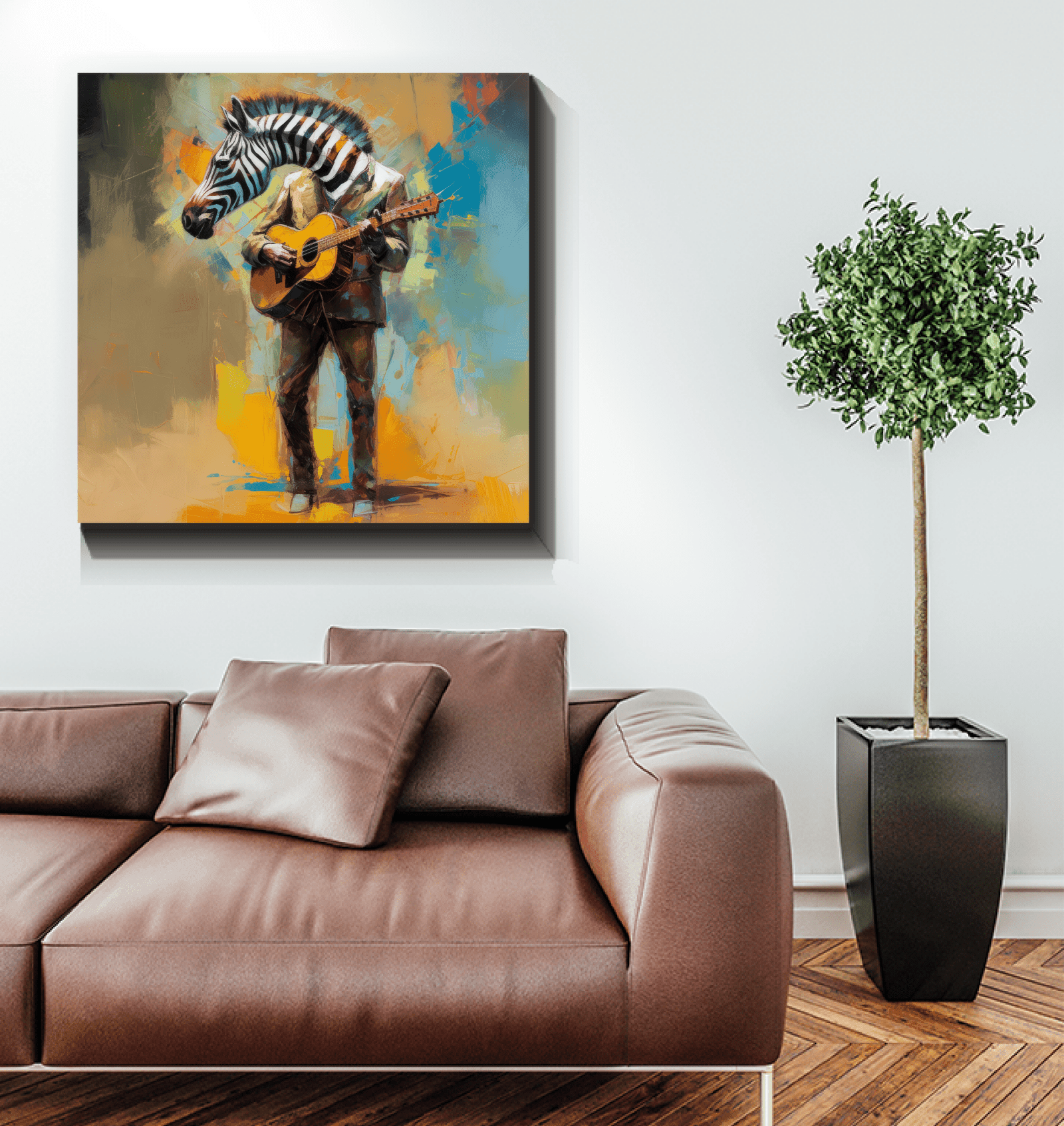 Wrapped canvas art of a strumming symphony in action
