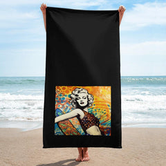 Colorful Surfing 5 06 Towel with dynamic surfboard and wave design for a fun day at the beach.