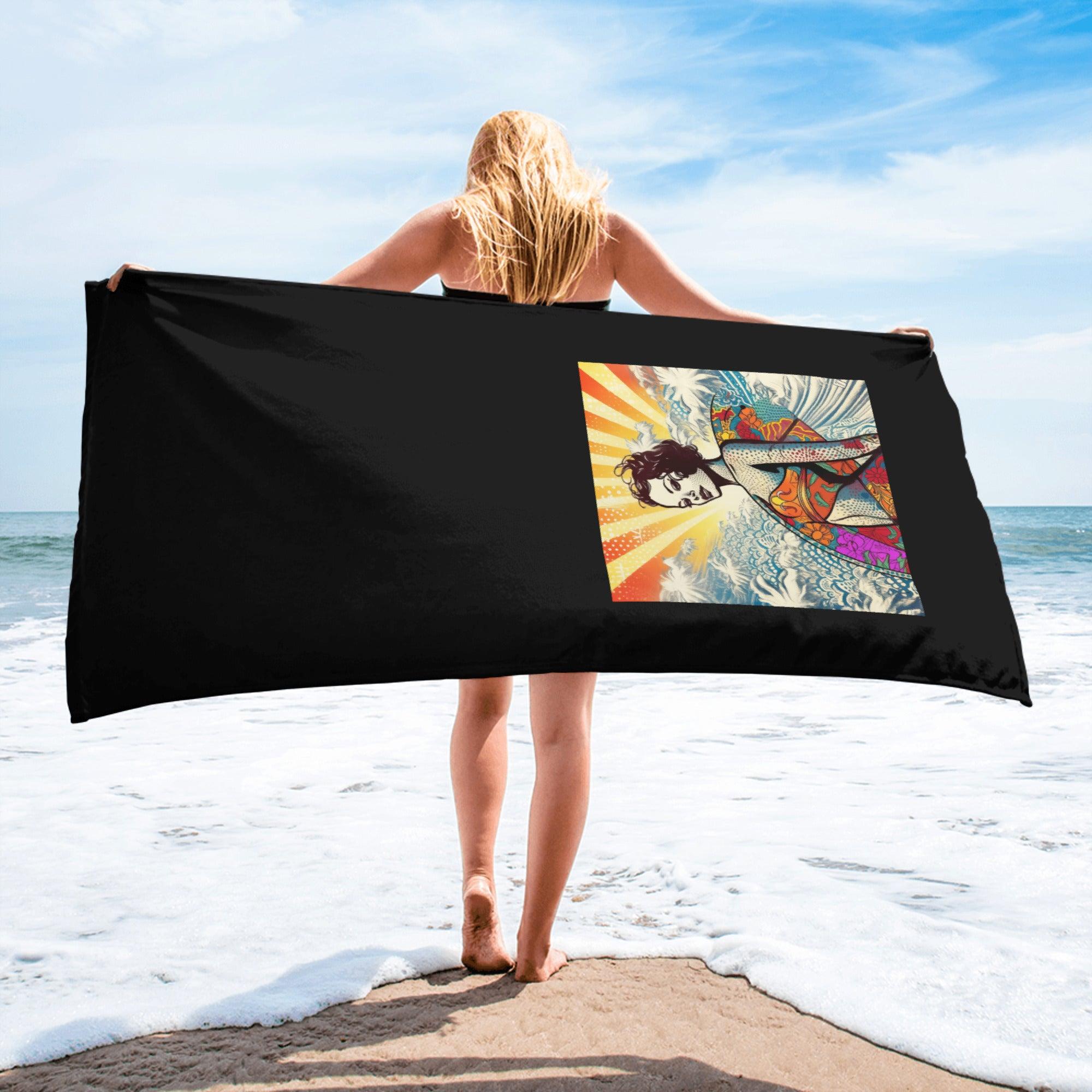 Luxurious Surfing 5 27 Towel with a serene coastal design, perfect for elegant beach lounging.