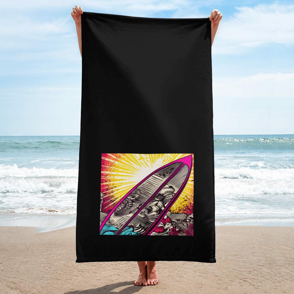 Elegant Surfing 5 35 Towel with sleek surf design, perfect for a sophisticated beach day.