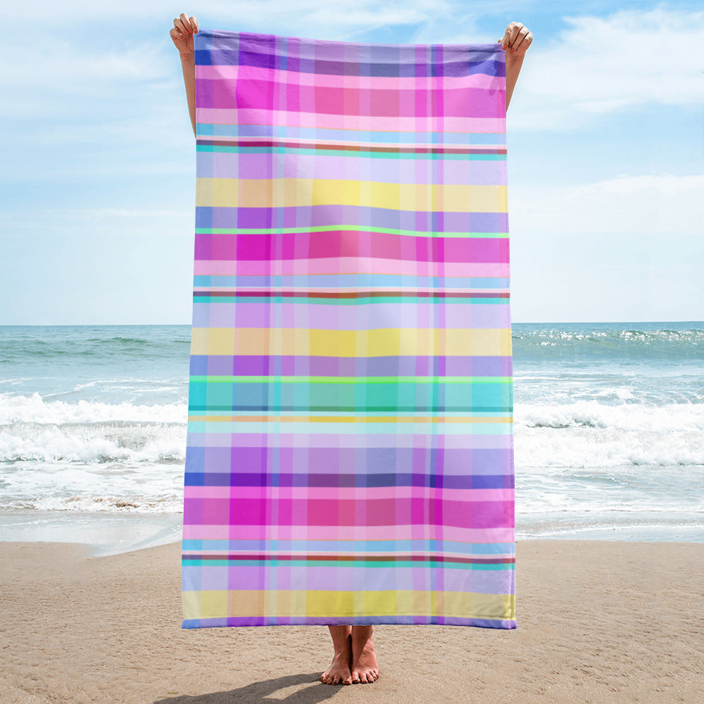 Durable bath towel with a mesmerizing galactic spectrum pattern, perfect for space enthusiasts.