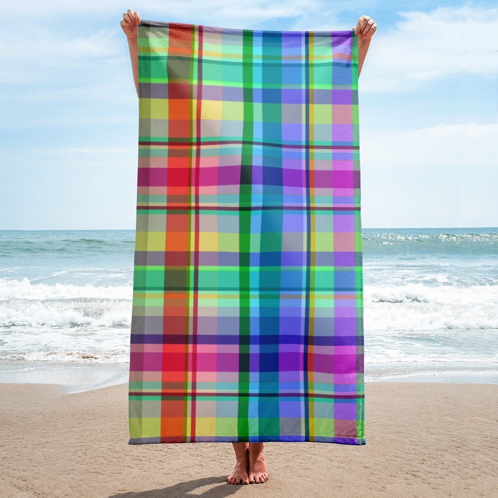 Colorful Retro Rainbow Blast Bath Towel with vibrant stripes for a lively bathroom decor.