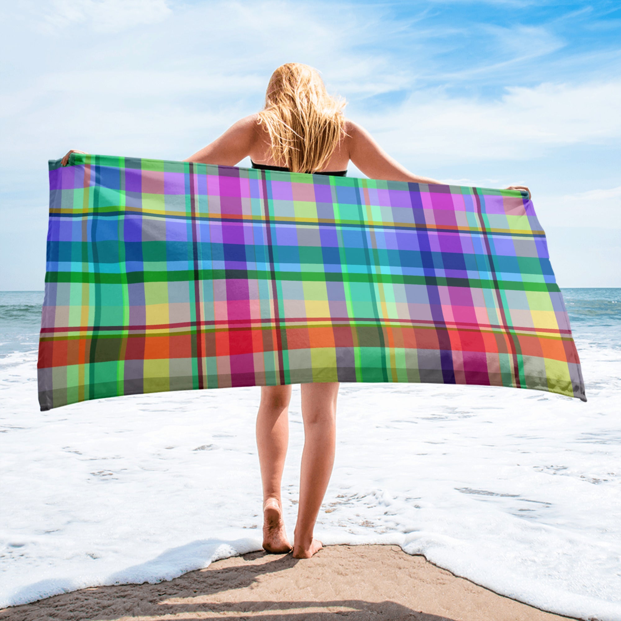 Vintage-inspired Rainbow Blast towel, bringing retro charm and brightness to your bathroom essentials.