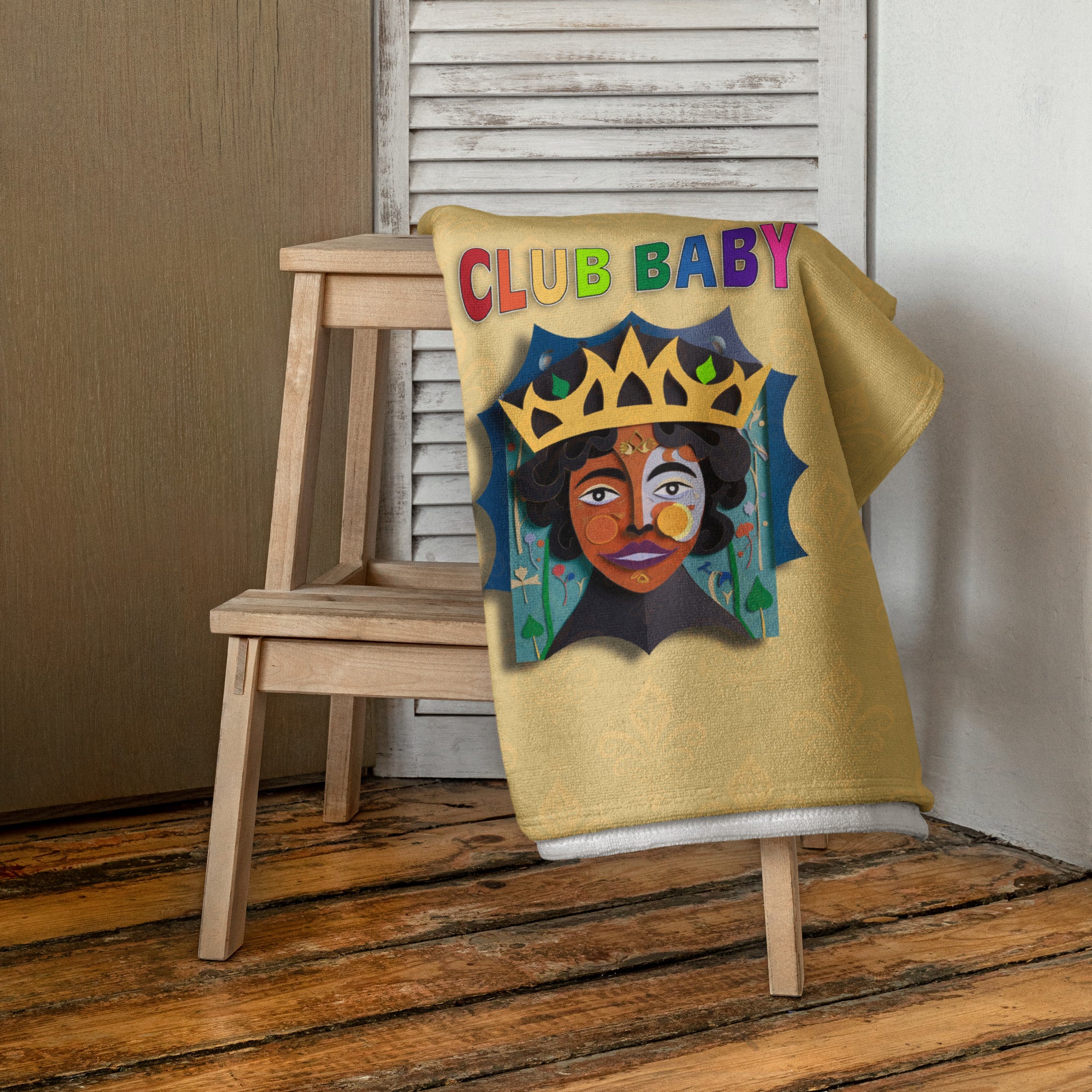 Fairy Tale Castle themed soft bath towel displayed on a rack