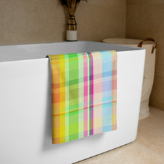 Vibrant Cosmic Carnival Bath Towel with colorful galaxy design for a lively bathroom.