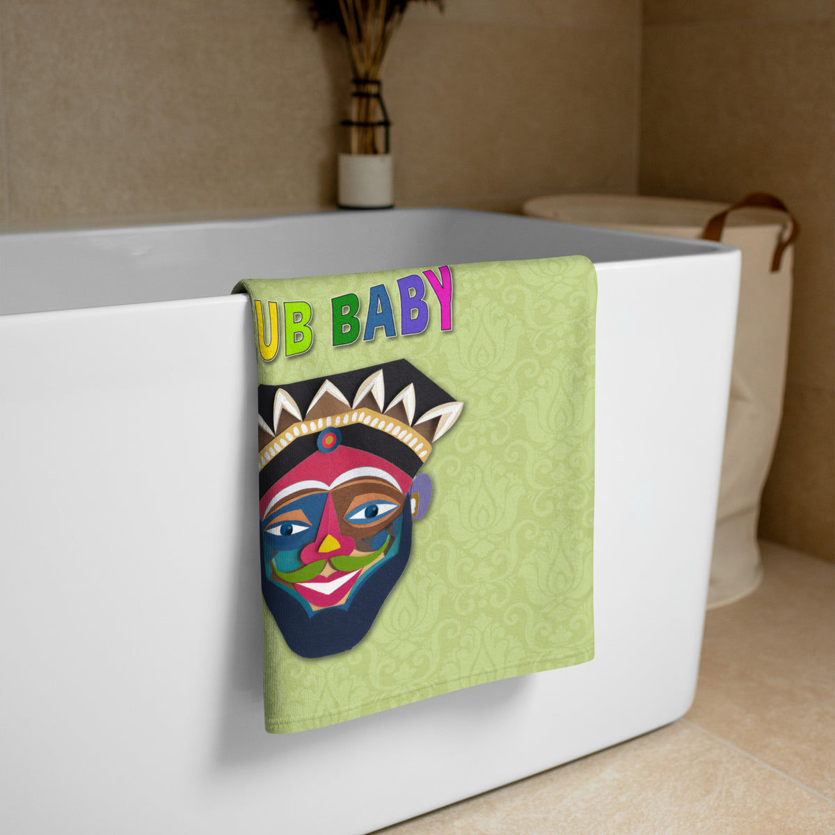 Mermaid Lagoon premium towel displayed in a serene bathroom setting.
