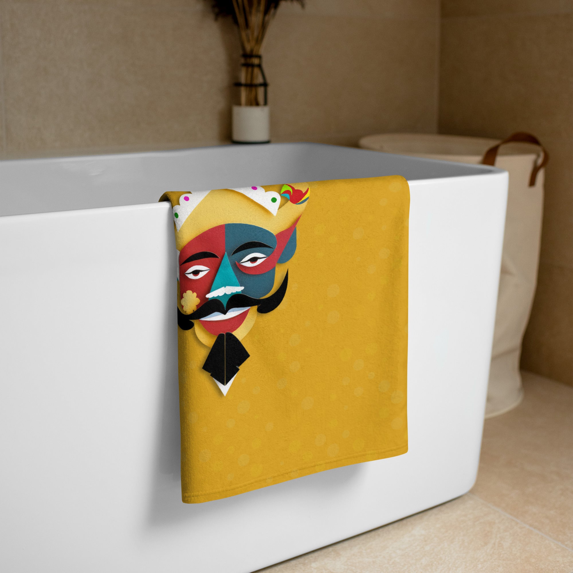 Image of Magic Mirror Premium Bath Towel on a bathroom rack.
