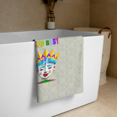 Knight's Quest Premium Bath Towel featuring a colorful knight design.
