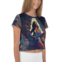 SurArt 127 print crop tee styled with high-waisted jeans for a casual look.