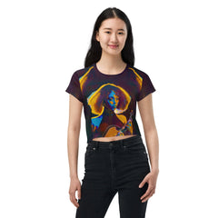 SurArt 128 All-Over Print Crop Tee with vibrant pattern front view.