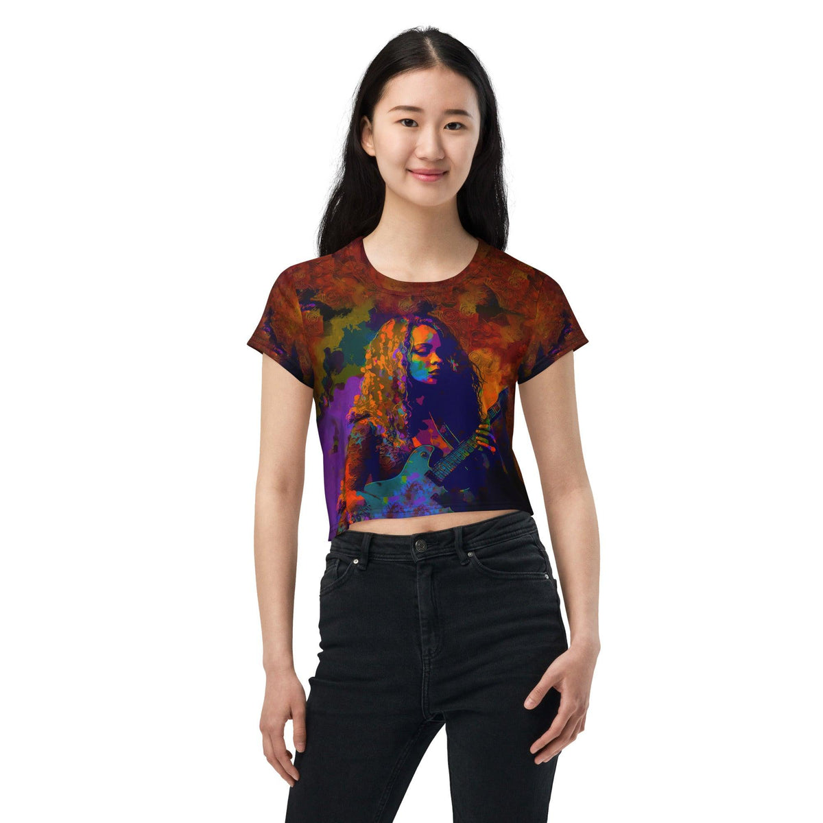 SurArt 130 all-over print crop tee front view.