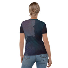 Back view of Surreal Symphony women's t-shirt showcasing plain back.