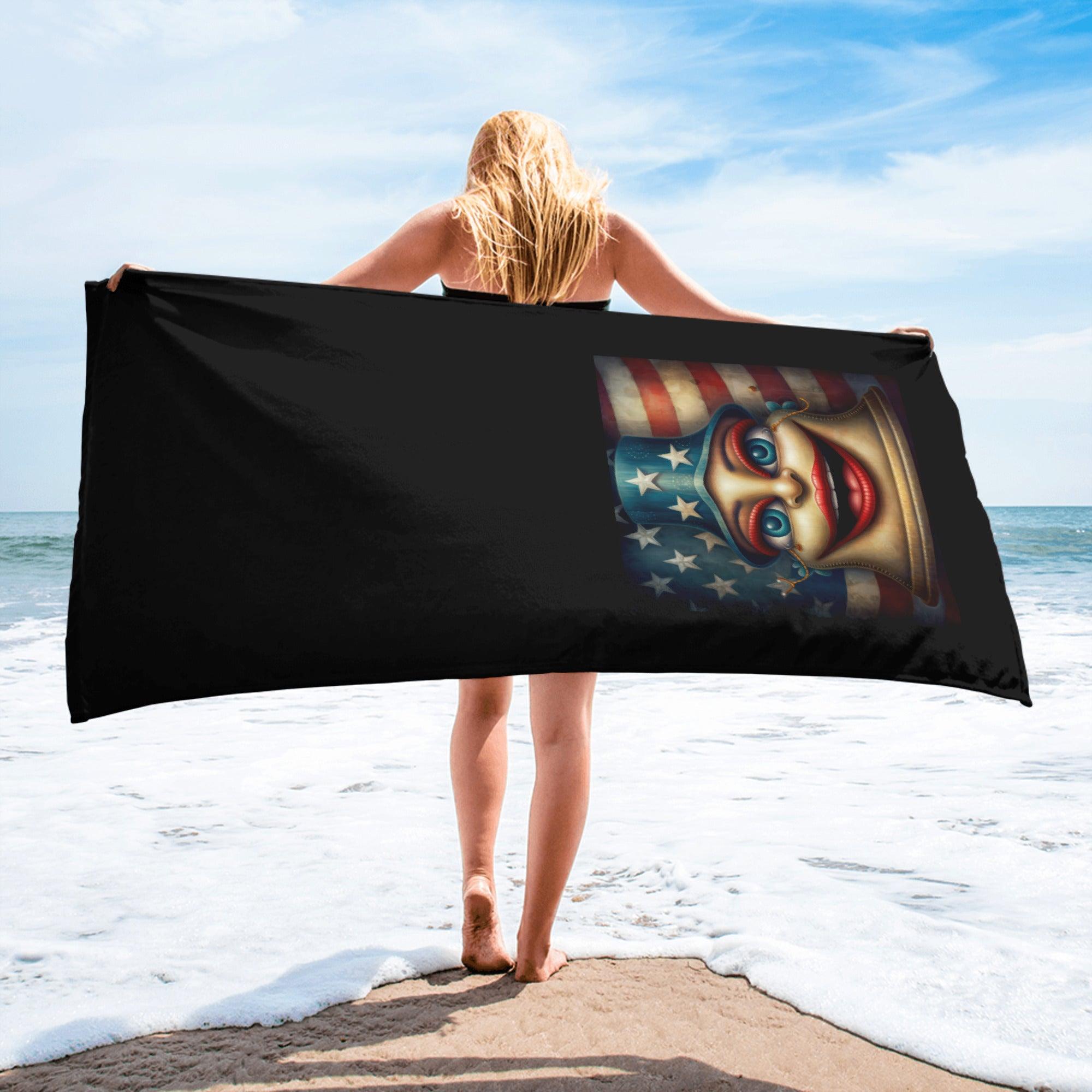 Durable and absorbent American Story Towel with patriotic design, ideal for kitchen and bathroom use.