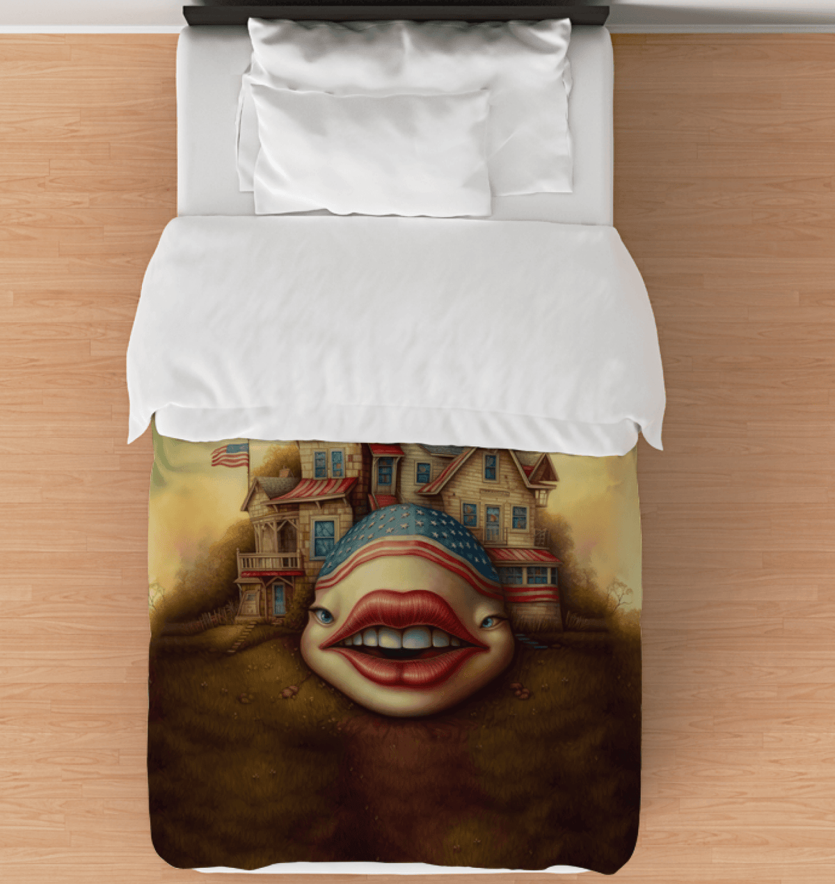 American Way twin-sized comforter on a neatly made bed