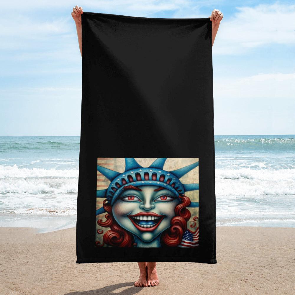 The American Way Towel featuring patriotic American flag design, ideal for beach and home.