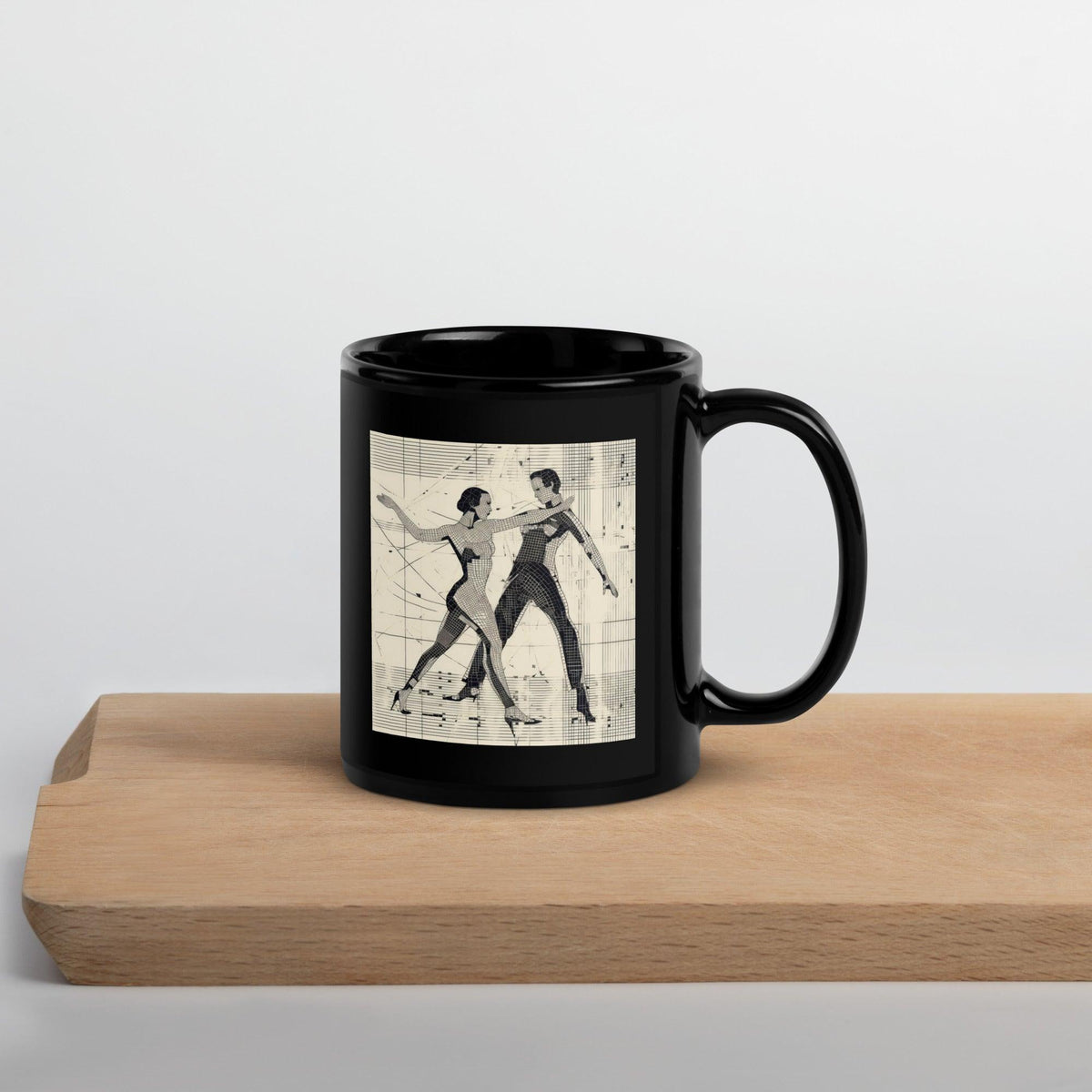 Theatrical Balletic Fashion Black Glossy Mug on white background.