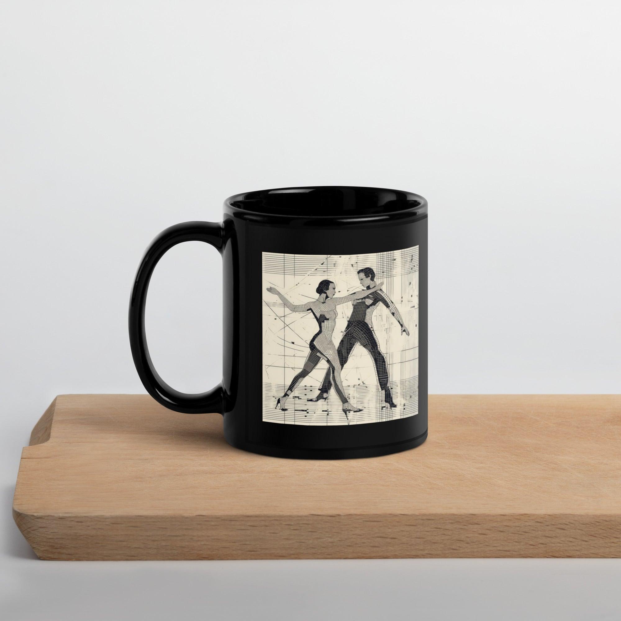 Elegant Black Glossy Mug with Balletic Fashion design in natural light.