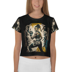 Train Like a Warrior all-over print crop tee front view