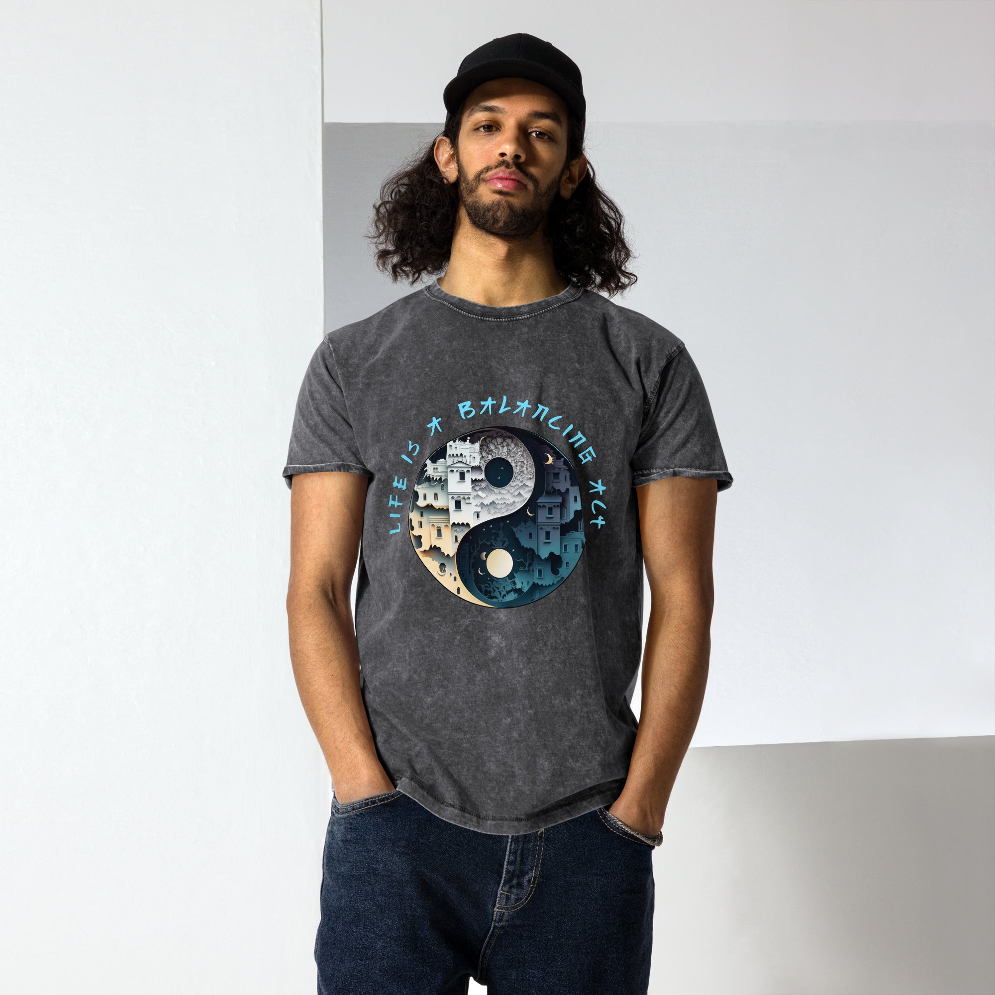 Unisex denim t-shirt with Polar Night theme.