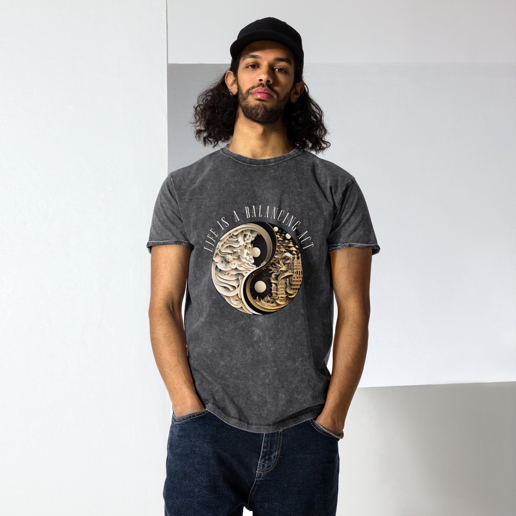 Casual yet unique ink drop denim tee for all.