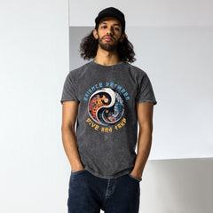 Comfortable unisex T-shirt in denim, Tidal Harmony theme.