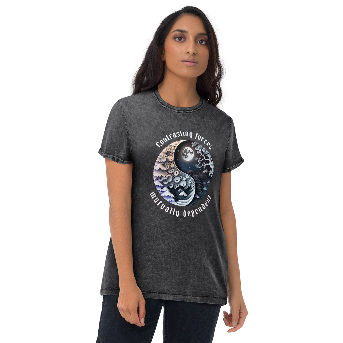 Unisex denim t-shirt with Arcticy Aurora design.